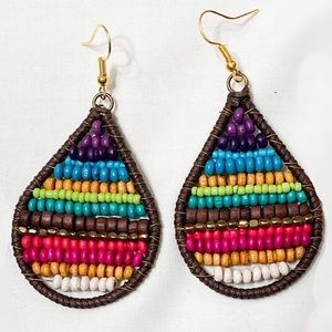 Tear Drop Beaded Earrings Dangle 1.75” Striped Hoop